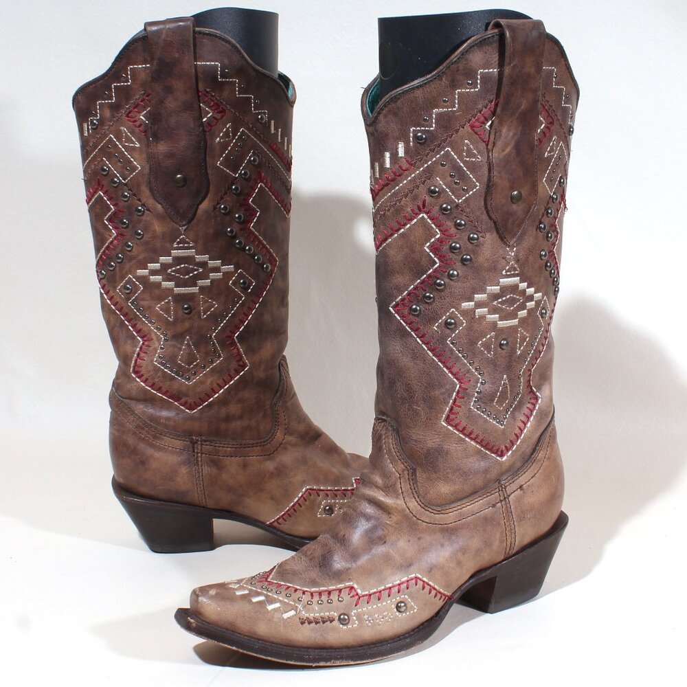 Women's Vintage Corral Boots Size 6 Brown Leather Pull On Cowgirl Western Boot